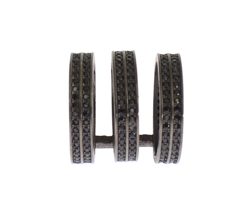 Black CZ Rhodium 925 Silver Ring-Nialaya-LabelTerrace.com