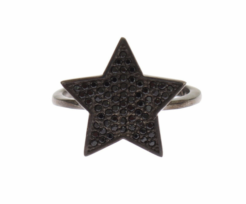 Black CZ Star 925 Silver Womens Ring-Nialaya-LabelTerrace.com