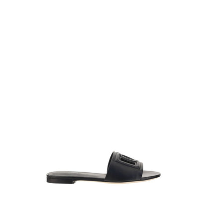 Black Calf Leather Bos Taurus Flat Sandals