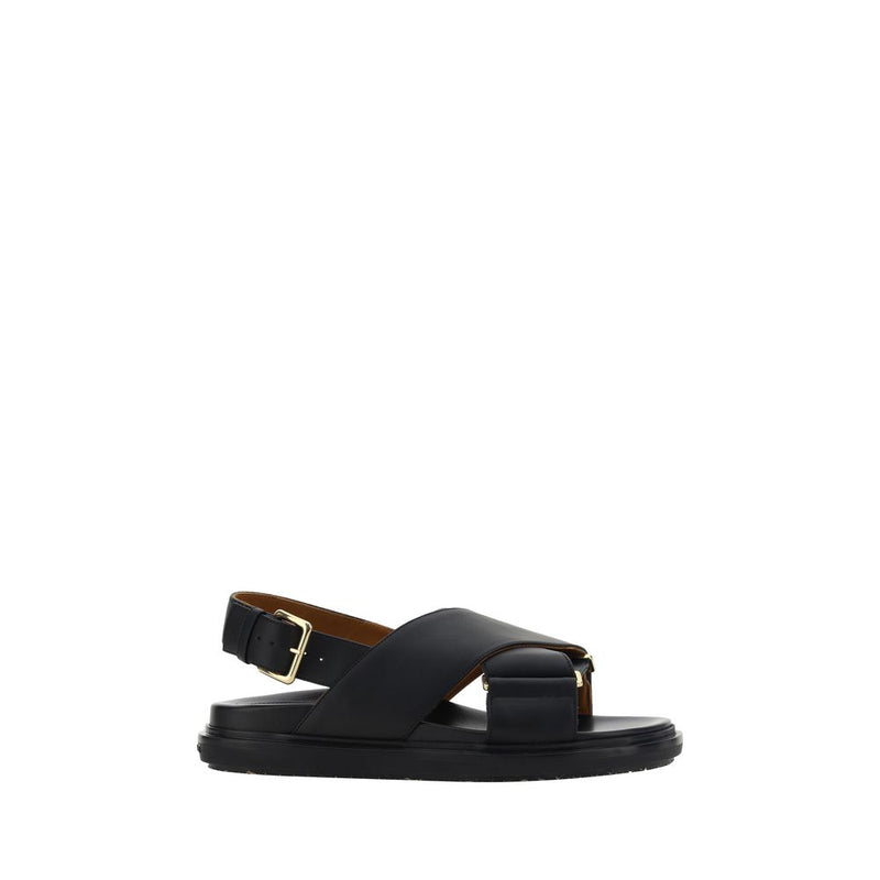 Black Calf Leather Bos Taurus Flat Sandals