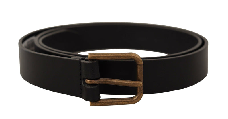 Black Calf Leather Brass Logo Engraved Buckle Belt-Dolce & Gabbana-LabelTerrace.com