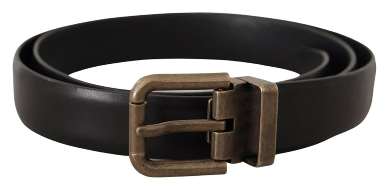 Black Calf Leather Brushed Brass Box Buckle Belt-Dolce & Gabbana-LabelTerrace.com