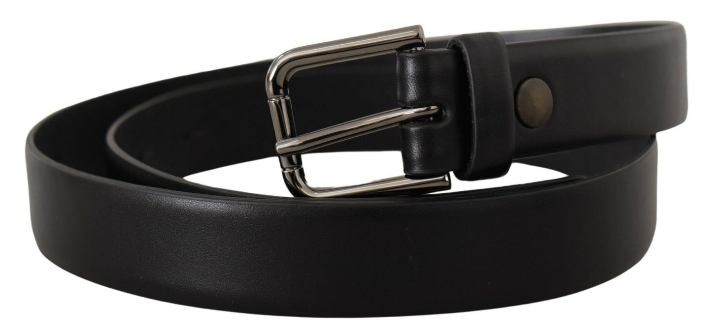Black Calf Leather Classic Logo Metal Buckle Belt-Dolce & Gabbana-LabelTerrace.com