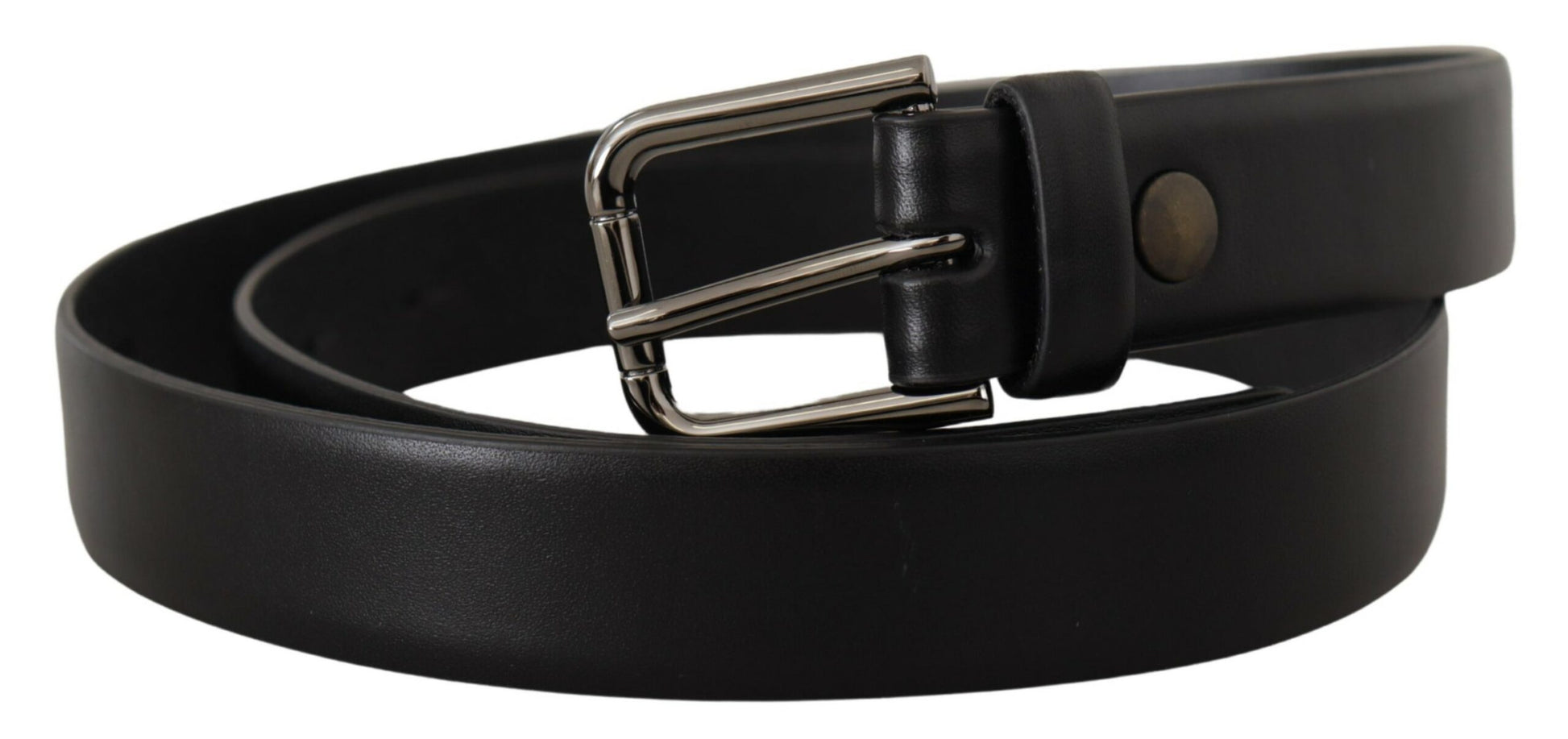 Black Calf Leather Classic Logo Metal Buckle Belt-Dolce & Gabbana-LabelTerrace.com