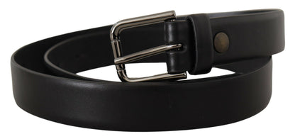 Black Calf Leather Classic Logo Metal Buckle Belt-Dolce & Gabbana-LabelTerrace.com