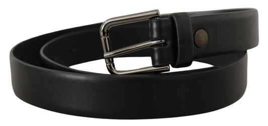 Black Calf Leather Classic Logo Metal Buckle Belt-Dolce & Gabbana-LabelTerrace.com