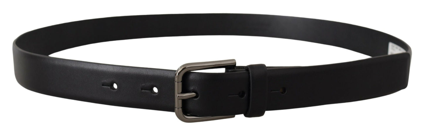 Black Calf Leather Classic Logo Metal Buckle Belt-Dolce & Gabbana-LabelTerrace.com
