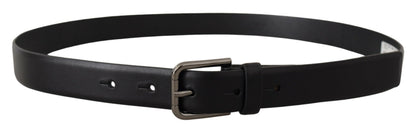 Black Calf Leather Classic Logo Metal Buckle Belt-Dolce & Gabbana-LabelTerrace.com
