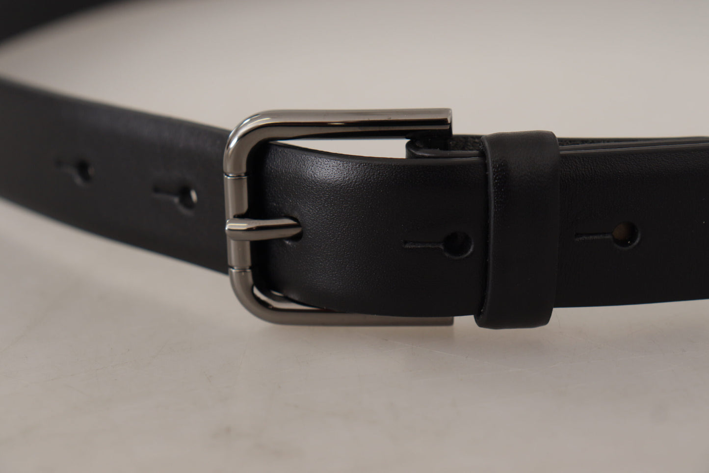Black Calf Leather Classic Logo Metal Buckle Belt-Dolce & Gabbana-LabelTerrace.com