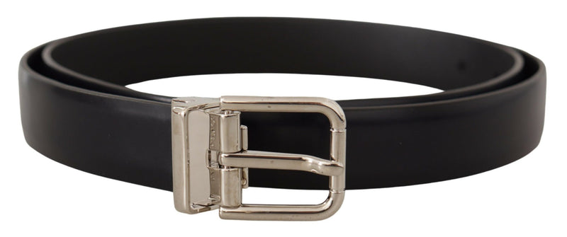 Black Calf Leather Classic Logo Metal Buckle Belt-Dolce & Gabbana-LabelTerrace.com