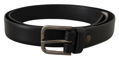 Black Calf Leather Classic Logo Metal Buckle Belt-Dolce & Gabbana-LabelTerrace.com