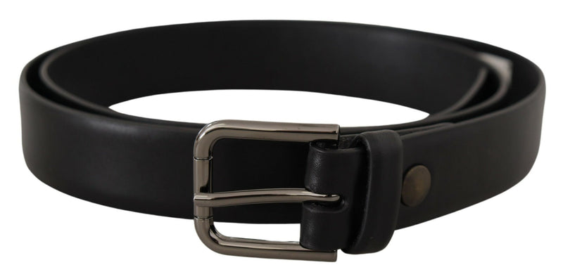 Black Calf Leather Classic Logo Metal Buckle Belt-Dolce & Gabbana-LabelTerrace.com
