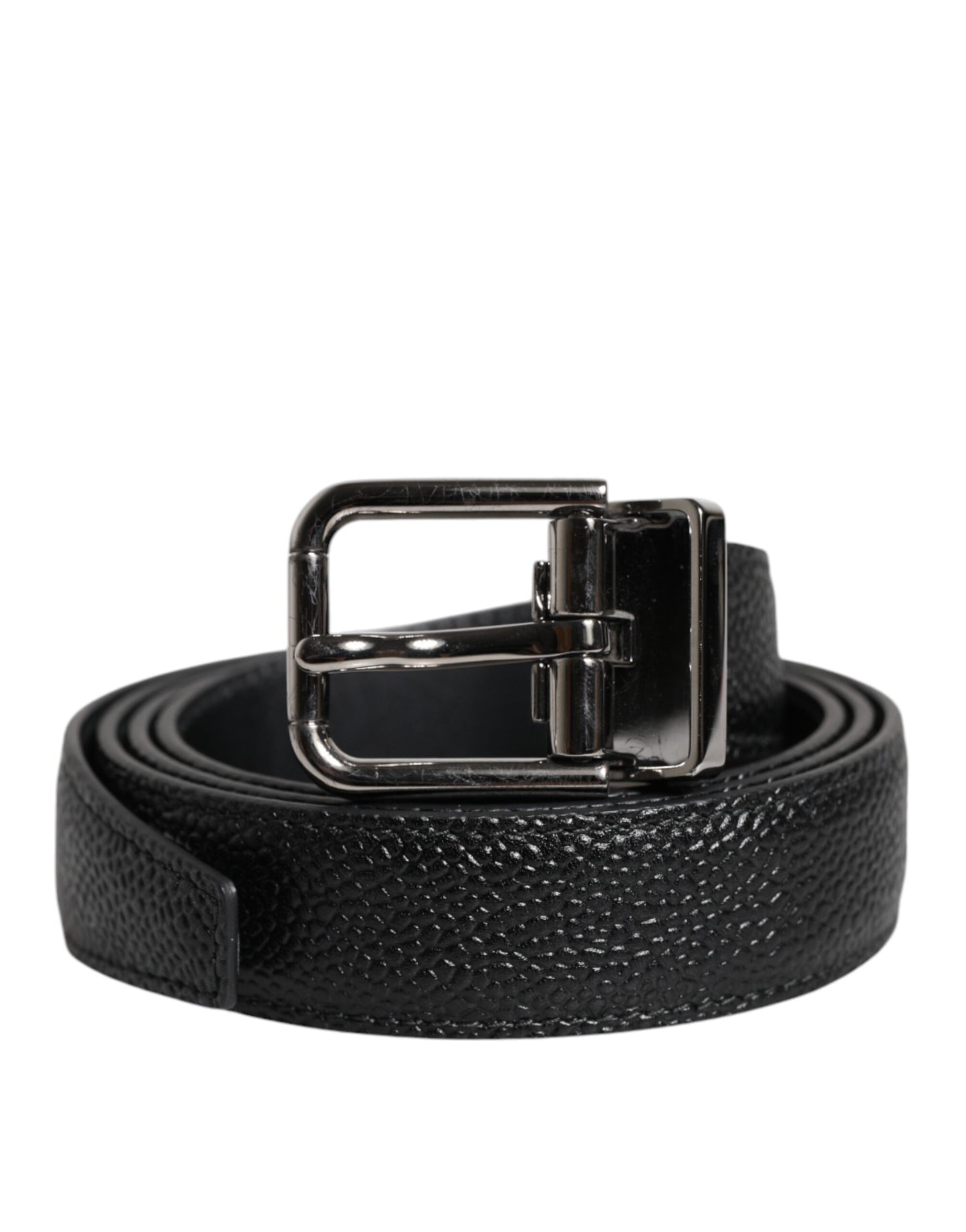 Black Calf Leather Classic Metal Buckle Belt-Dolce & Gabbana-LabelTerrace.com