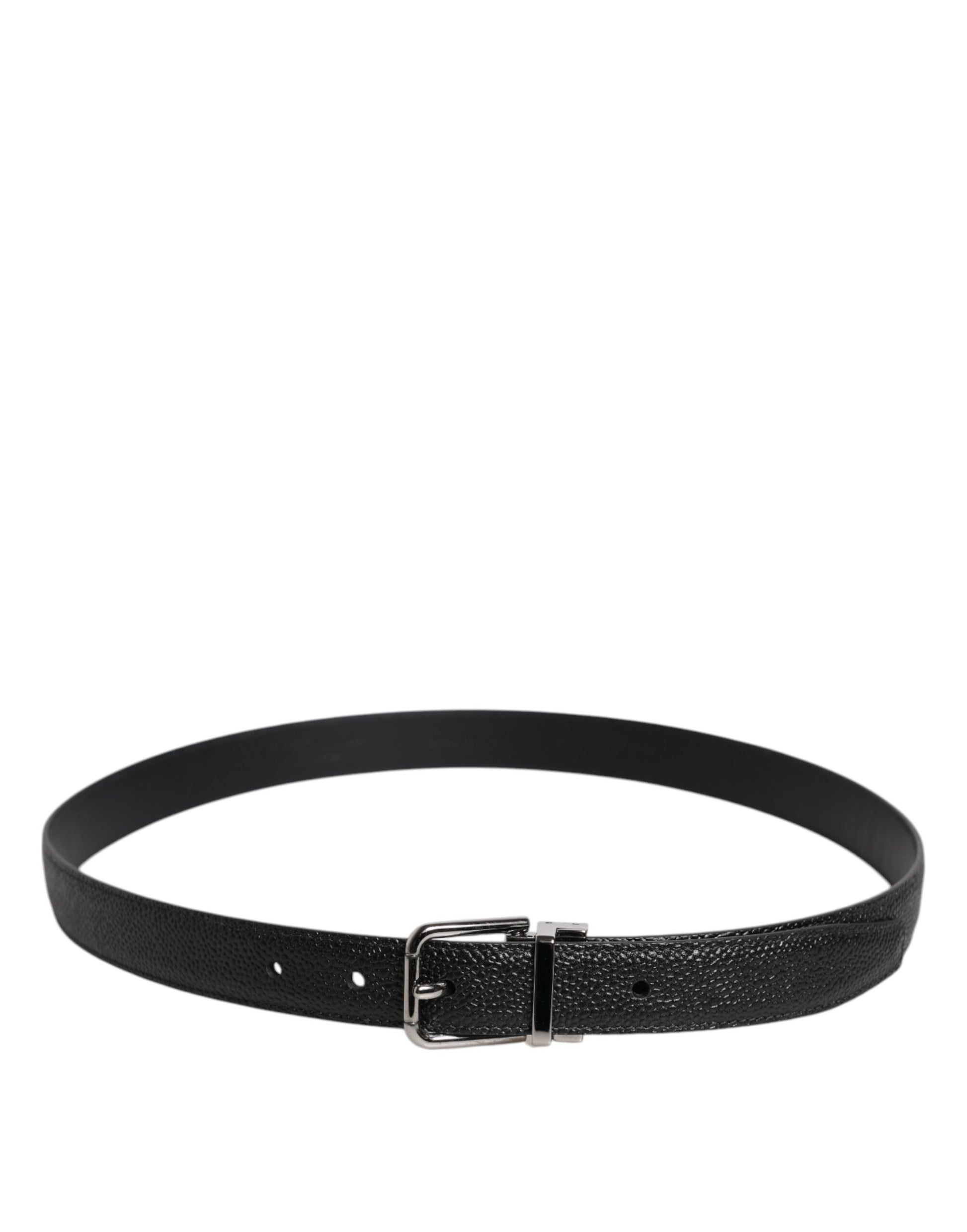 Black Calf Leather Classic Metal Buckle Belt-Dolce & Gabbana-LabelTerrace.com