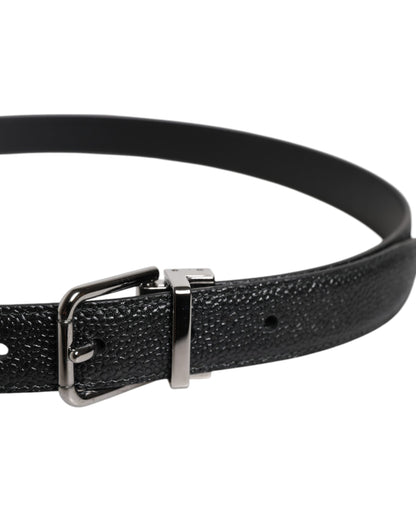 Black Calf Leather Classic Metal Buckle Belt-Dolce & Gabbana-LabelTerrace.com