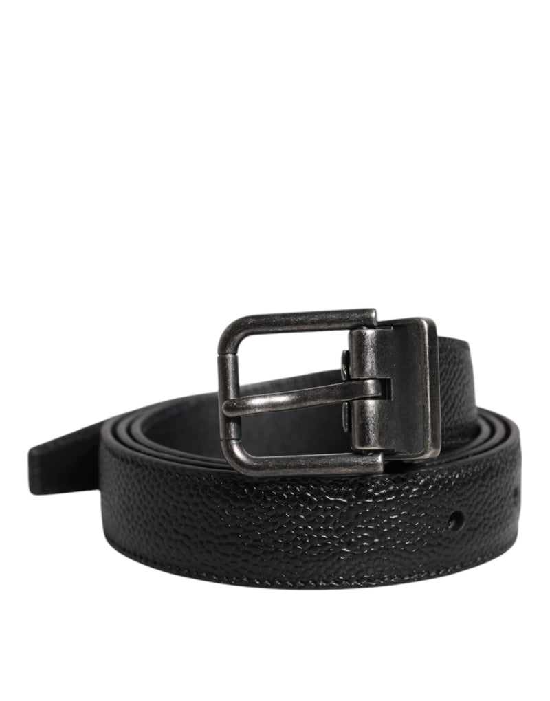 Black Calf Leather Classic Metal Buckle Belt-Dolce & Gabbana-LabelTerrace.com