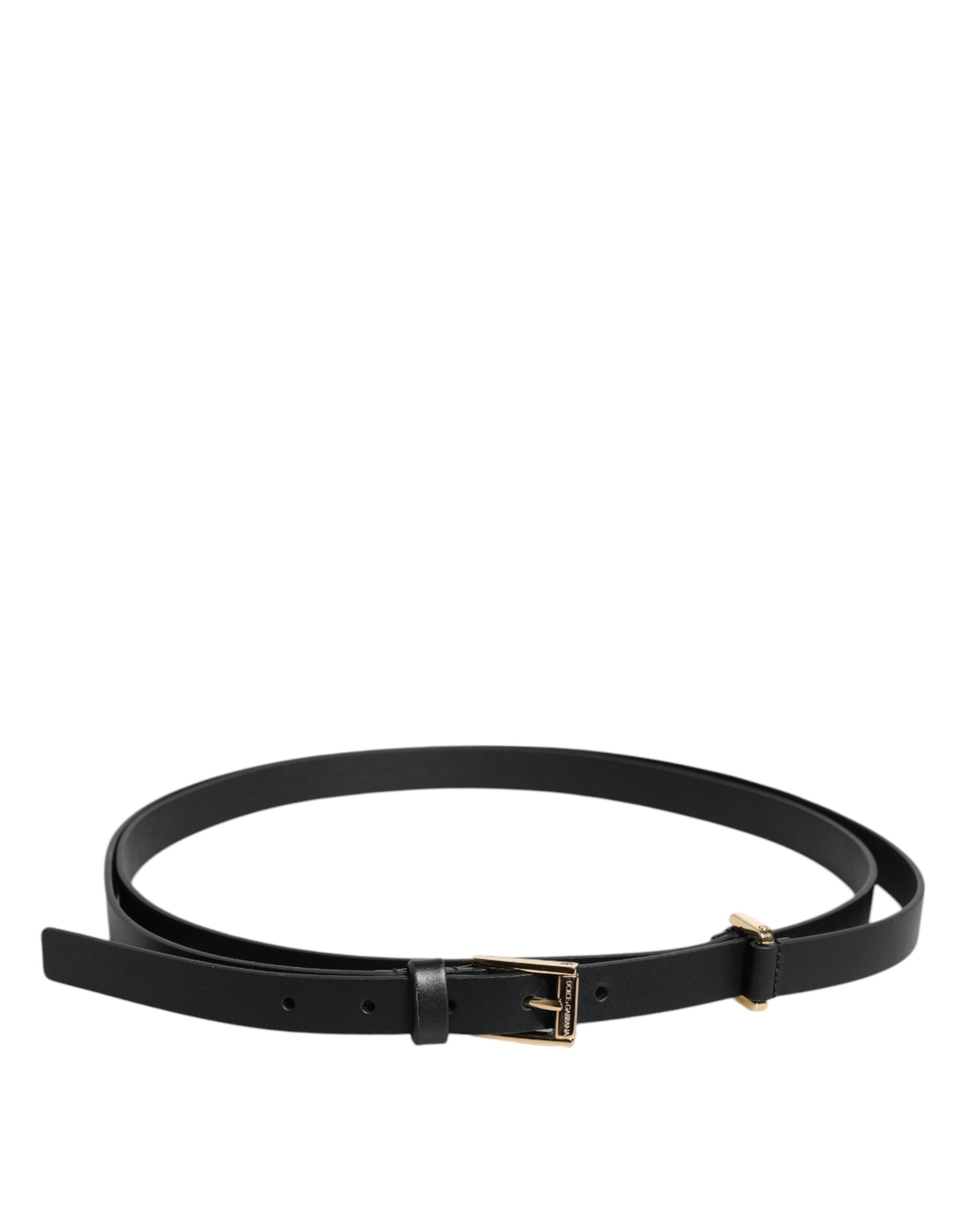 Black Calf Leather Gold Metal Buckle Belt-Dolce & Gabbana-LabelTerrace.com