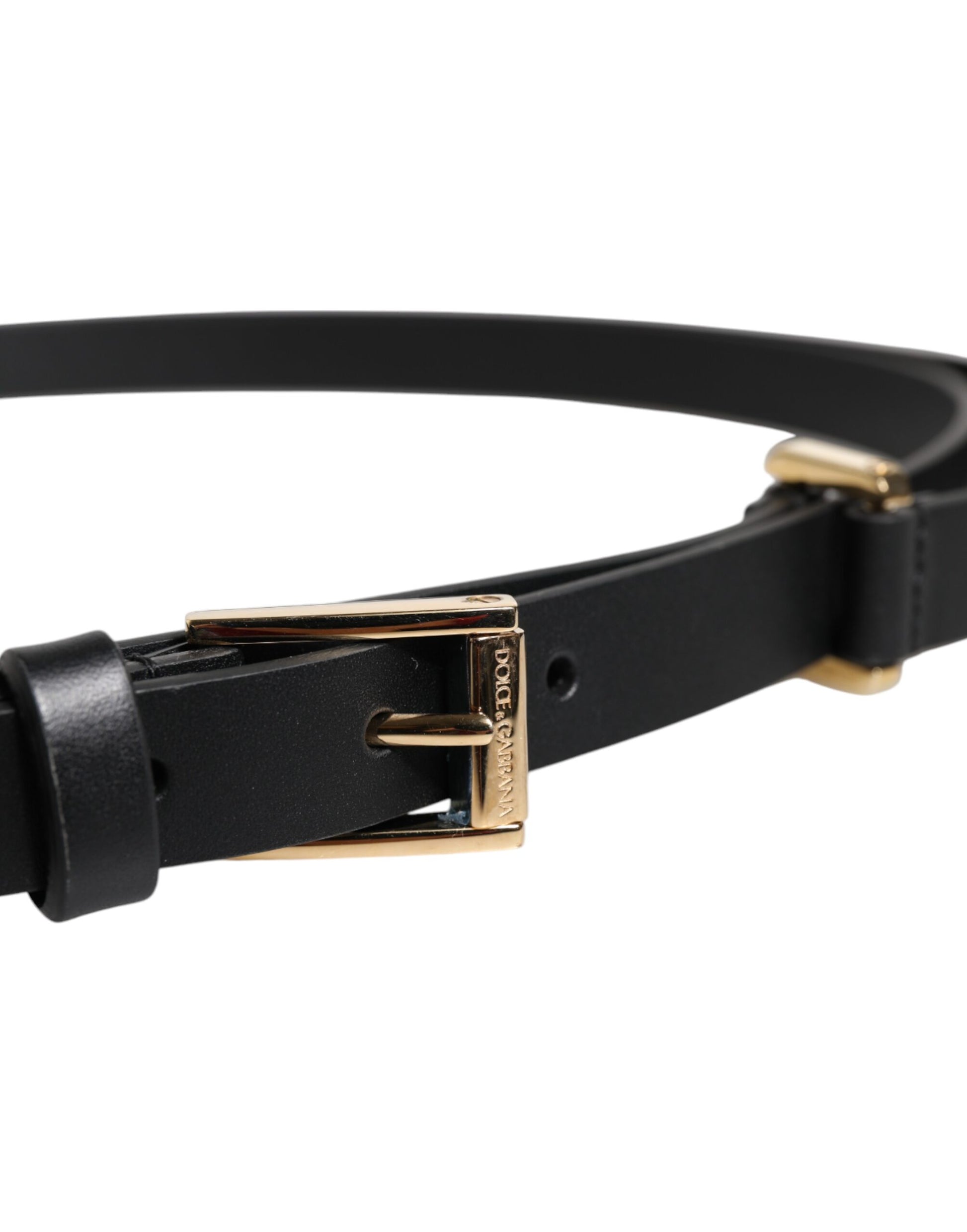 Black Calf Leather Gold Metal Buckle Belt-Dolce & Gabbana-LabelTerrace.com