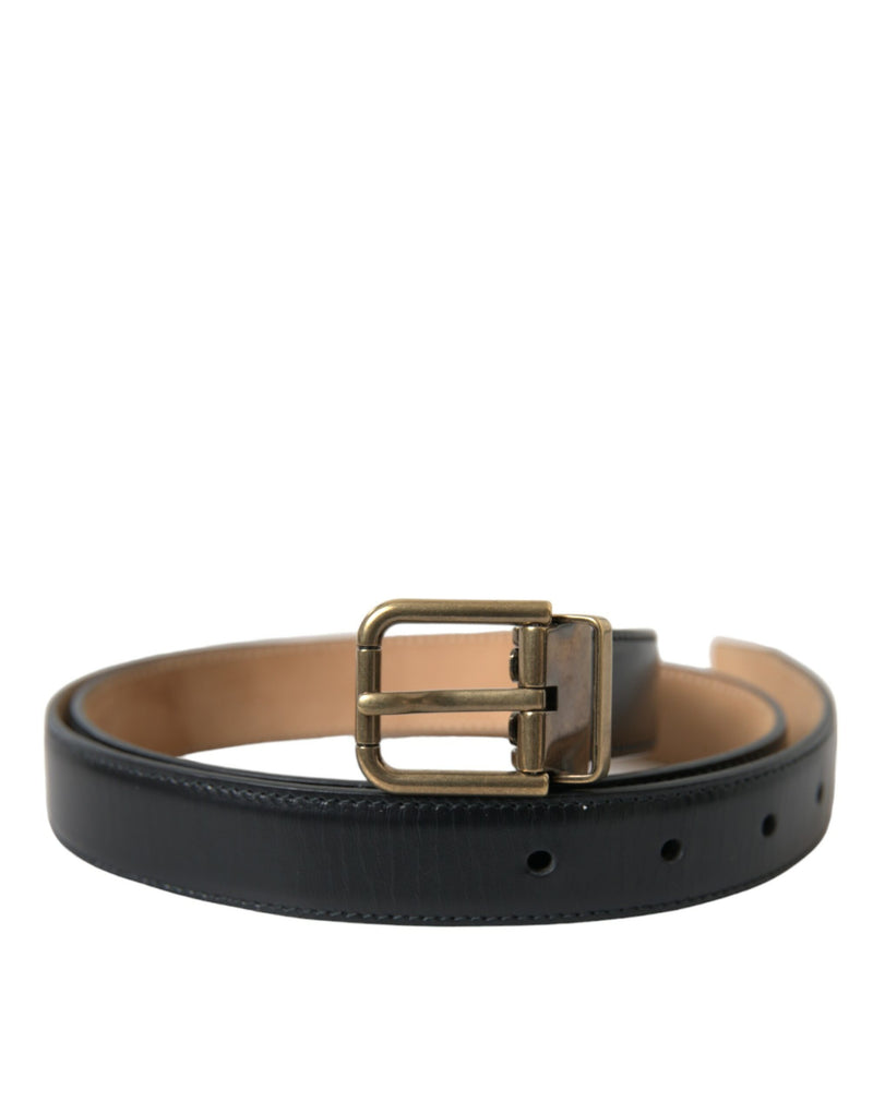 Black Calf Leather Gold Metal Buckle Belt-Dolce & Gabbana-LabelTerrace.com