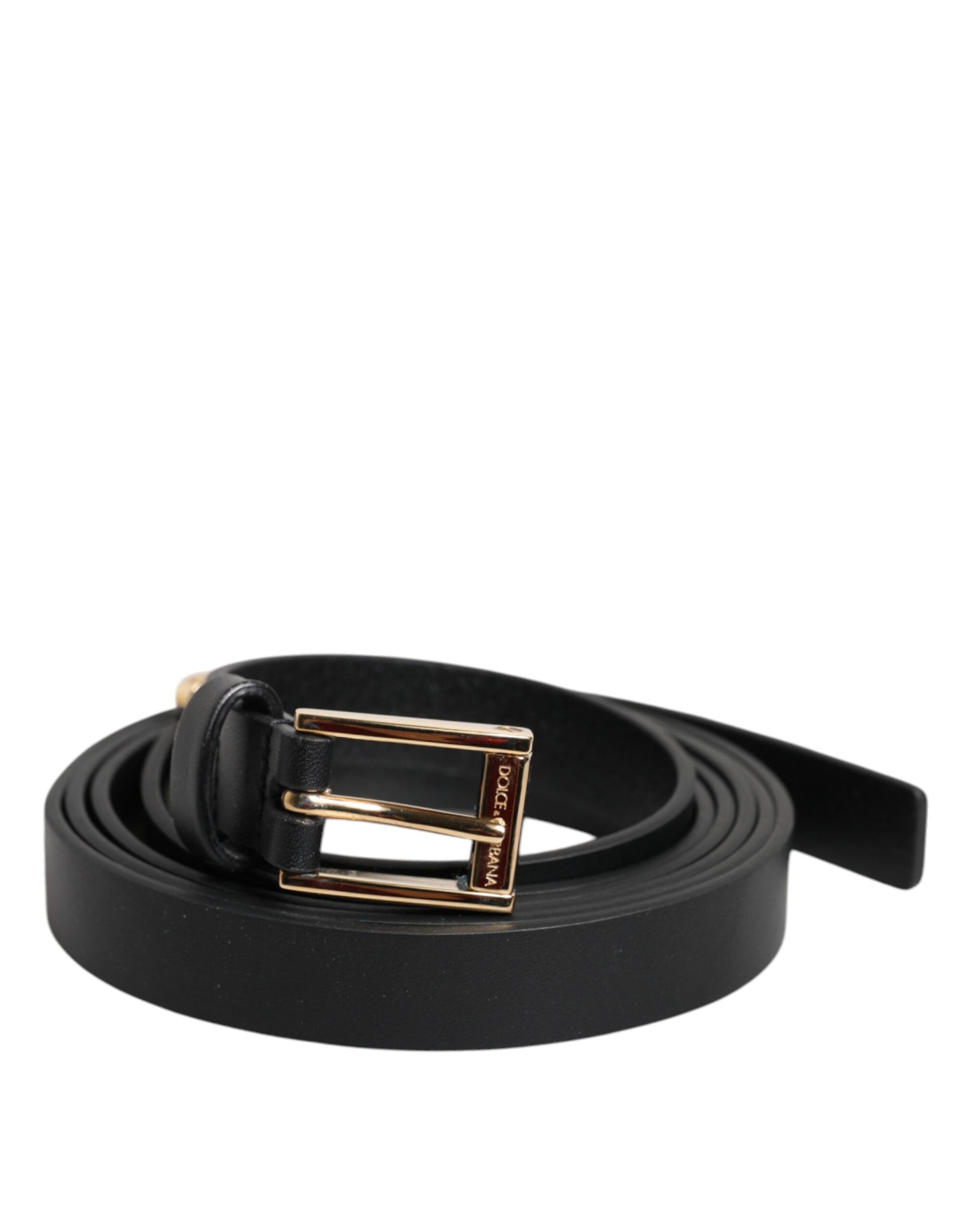 Black Calf Leather Gold Metal Buckle Belt-Dolce & Gabbana-LabelTerrace.com