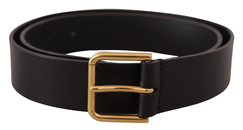 Black Calf Leather Gold Tone Logo Metal Buckle Belt-Dolce & Gabbana-LabelTerrace.com