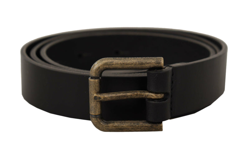 Black Calf Leather Logo Brass Metal Buckle Belt-Dolce & Gabbana-LabelTerrace.com