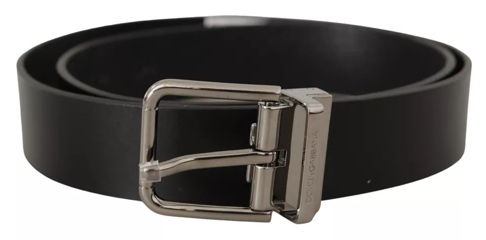Black Calf Leather Logo Engraved Metal Buckle Belt-Dolce & Gabbana-LabelTerrace.com