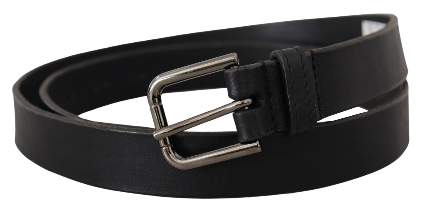 Black Calf Leather Logo Engraved Metal Buckle Belt-Dolce & Gabbana-LabelTerrace.com
