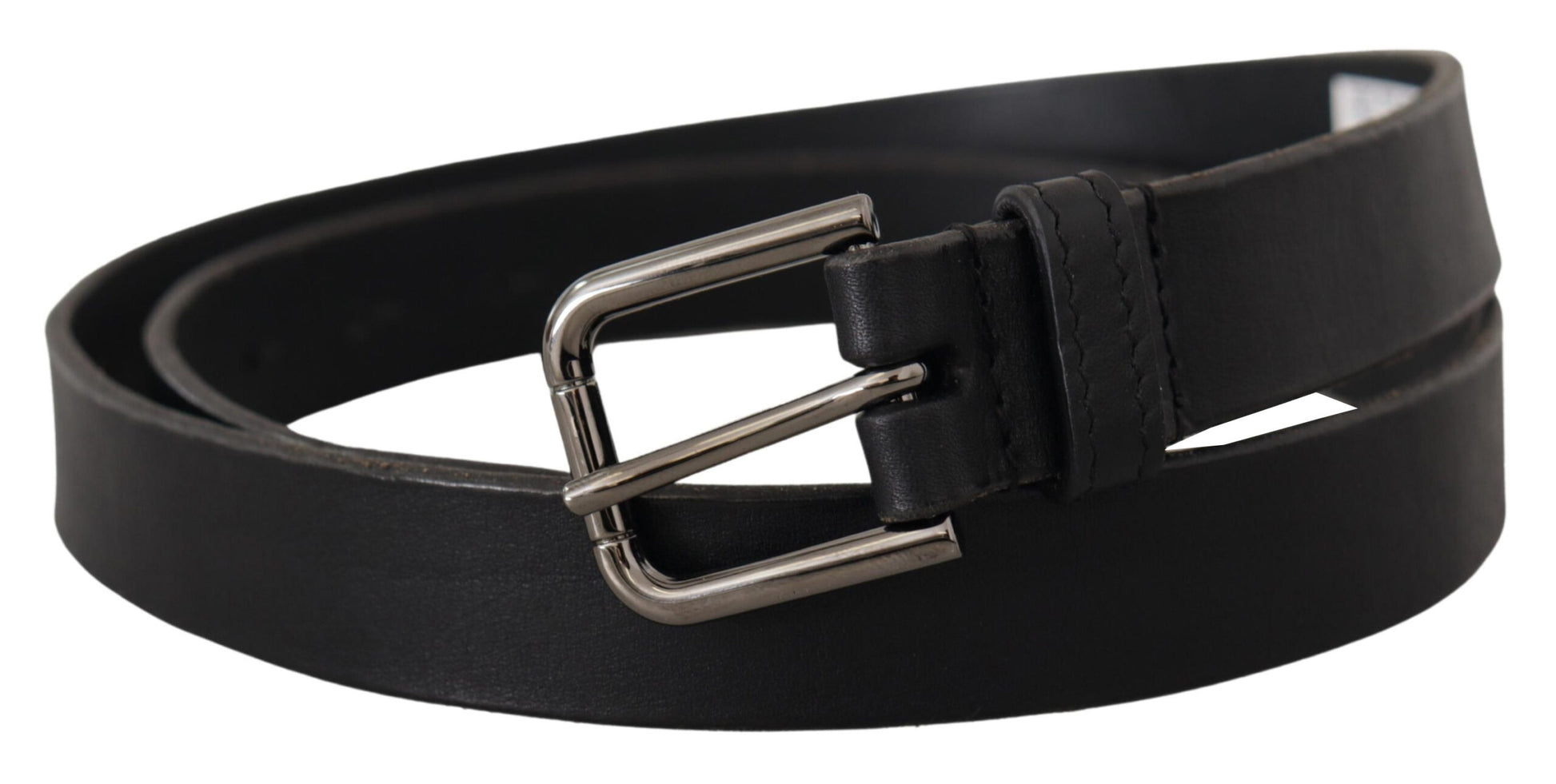 Black Calf Leather Logo Engraved Metal Buckle Belt-Dolce & Gabbana-LabelTerrace.com