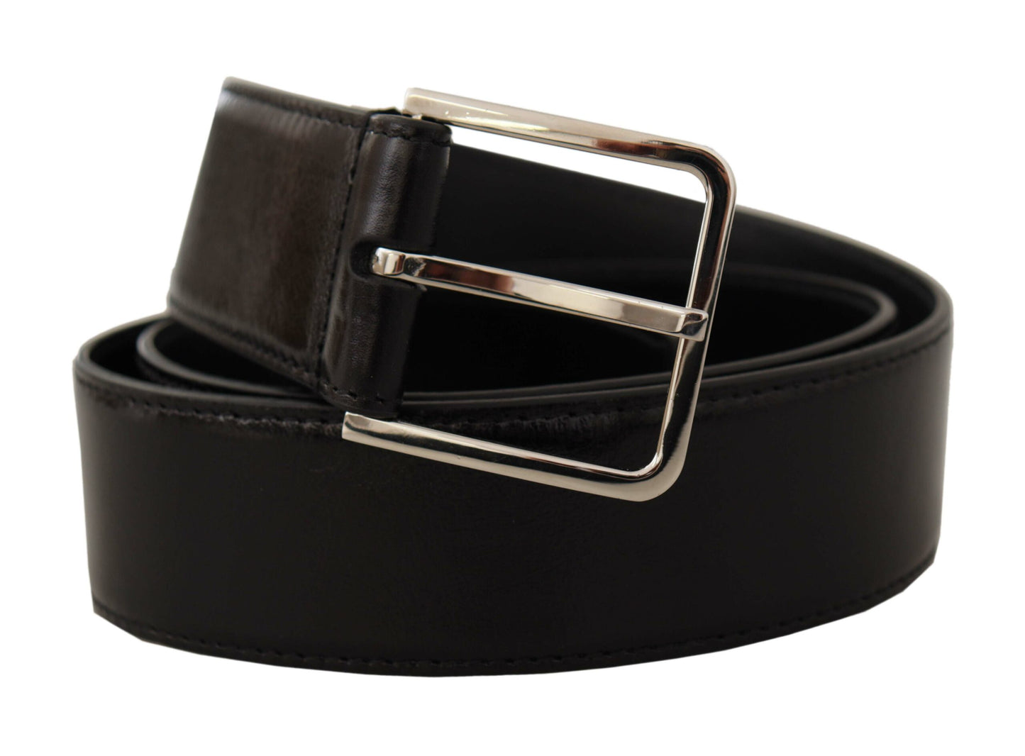 Black Calf Leather Logo Engraved Metal Buckle Belt-Dolce & Gabbana-LabelTerrace.com