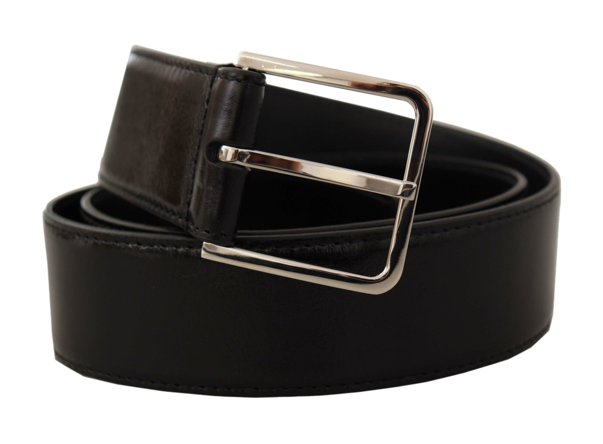 Black Calf Leather Logo Engraved Metal Buckle Belt-Dolce & Gabbana-LabelTerrace.com