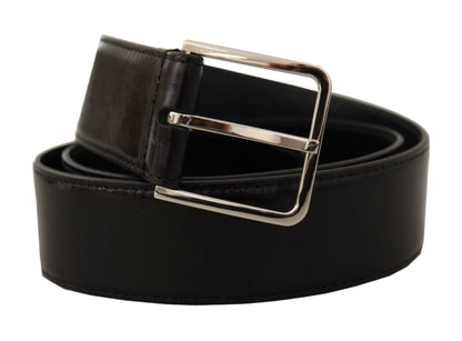 Black Calf Leather Logo Engraved Metal Buckle Belt-Dolce & Gabbana-LabelTerrace.com
