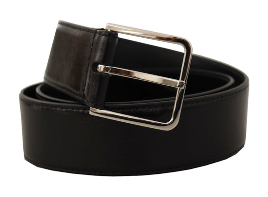 Black Calf Leather Logo Engraved Metal Buckle Belt-Dolce & Gabbana-LabelTerrace.com