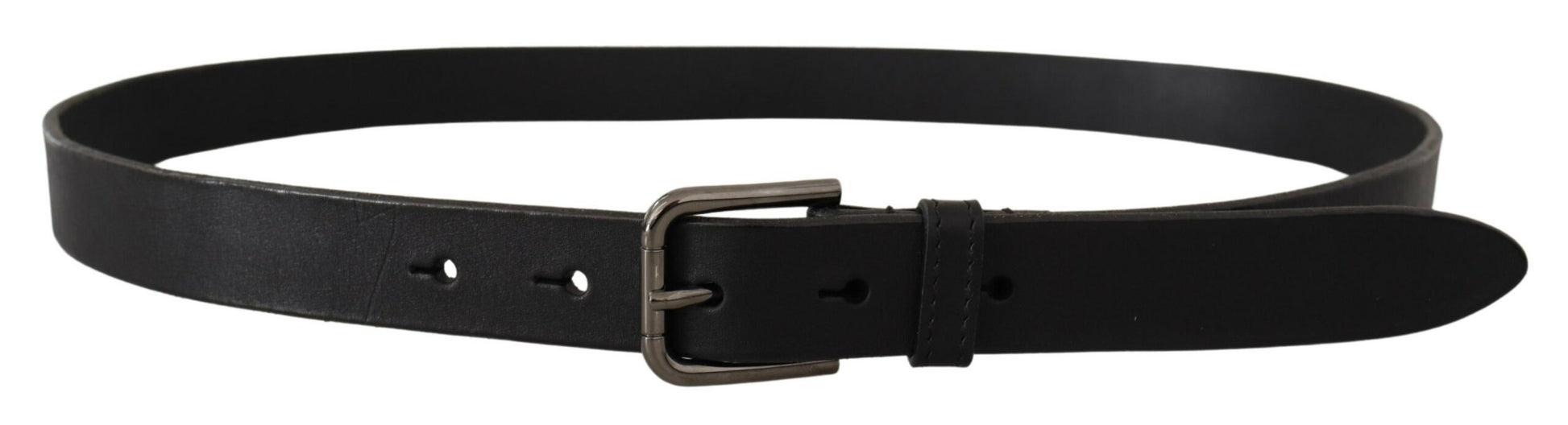Black Calf Leather Logo Engraved Metal Buckle Belt-Dolce & Gabbana-LabelTerrace.com