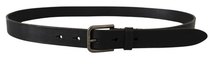 Black Calf Leather Logo Engraved Metal Buckle Belt-Dolce & Gabbana-LabelTerrace.com