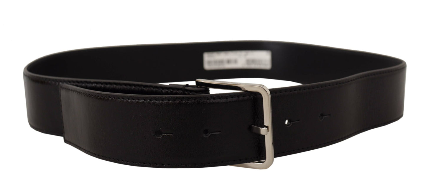 Black Calf Leather Logo Engraved Metal Buckle Belt-Dolce & Gabbana-LabelTerrace.com