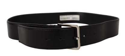 Black Calf Leather Logo Engraved Metal Buckle Belt-Dolce & Gabbana-LabelTerrace.com