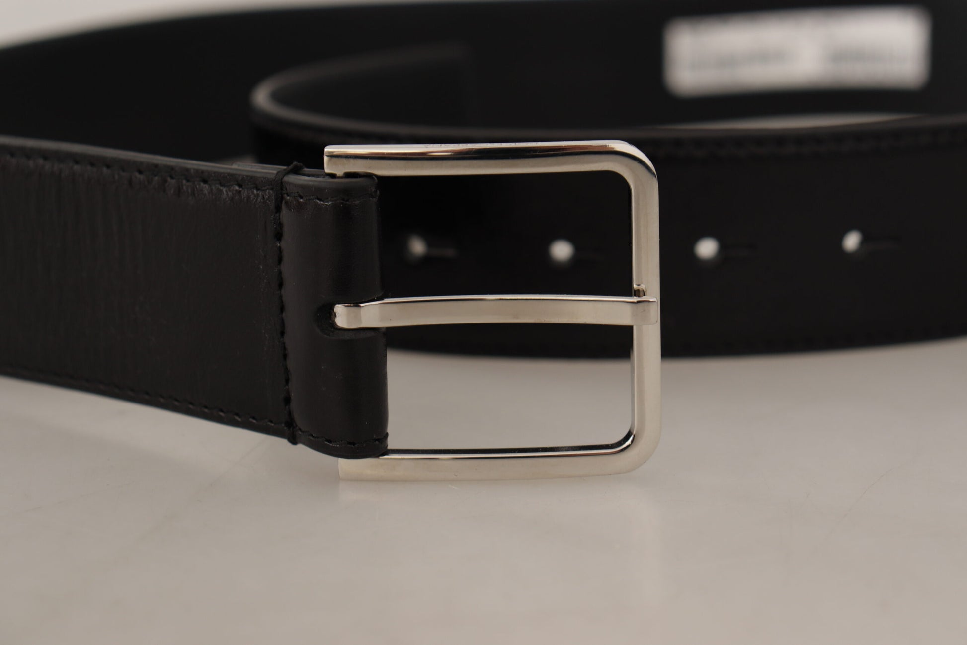 Black Calf Leather Logo Engraved Metal Buckle Belt-Dolce & Gabbana-LabelTerrace.com