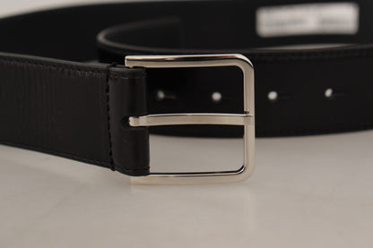 Black Calf Leather Logo Engraved Metal Buckle Belt-Dolce & Gabbana-LabelTerrace.com