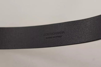 Black Calf Leather Logo Engraved Metal Buckle Belt-Dolce & Gabbana-LabelTerrace.com