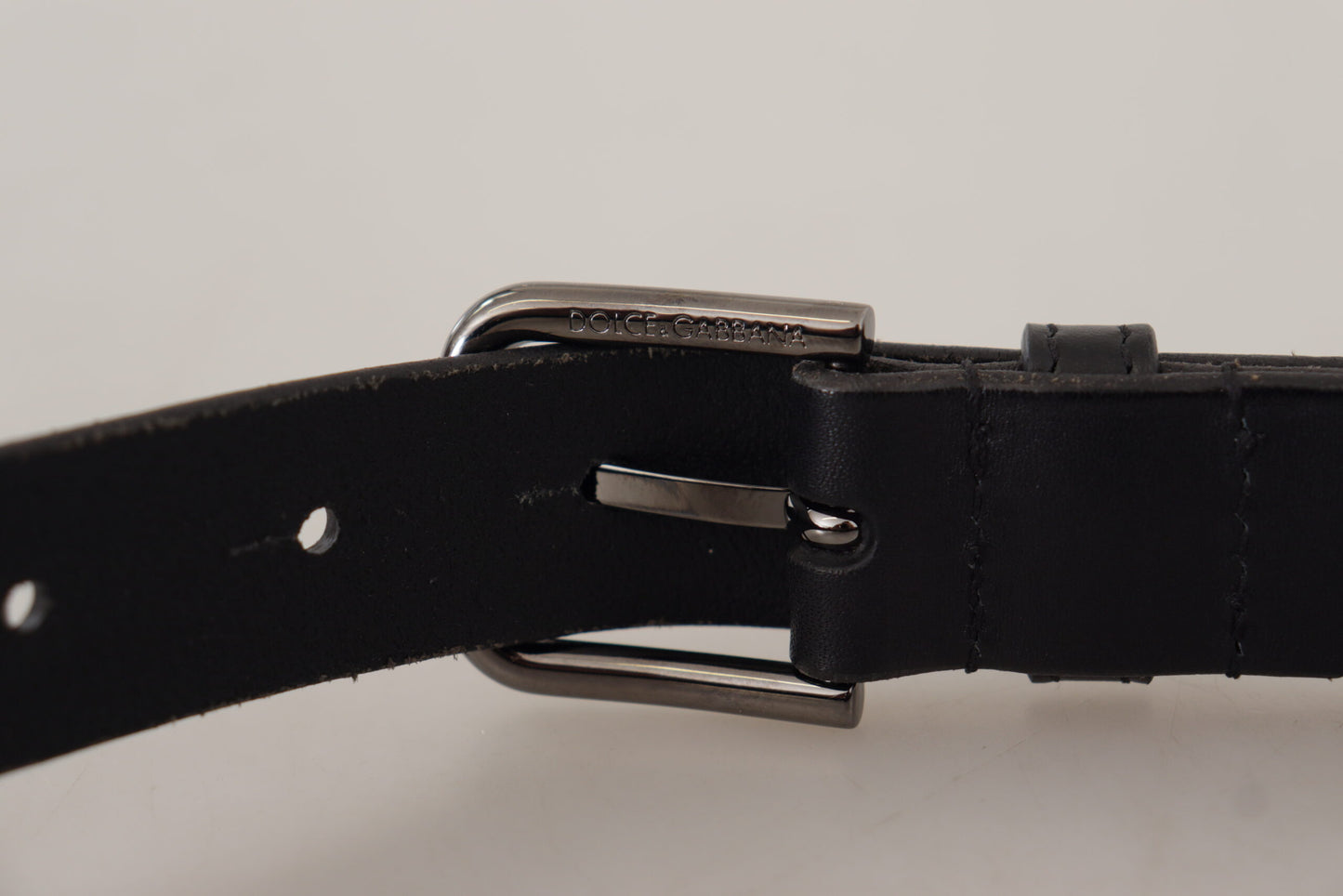 Black Calf Leather Logo Engraved Metal Buckle Belt-Dolce & Gabbana-LabelTerrace.com