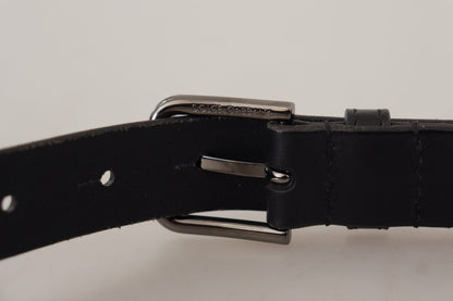 Black Calf Leather Logo Engraved Metal Buckle Belt-Dolce & Gabbana-LabelTerrace.com