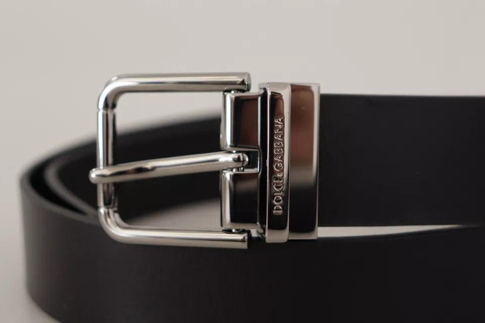 Black Calf Leather Logo Engraved Metal Buckle Belt-Dolce & Gabbana-LabelTerrace.com