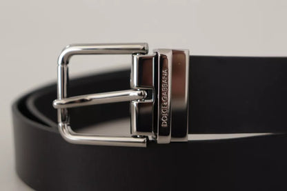 Black Calf Leather Logo Engraved Metal Buckle Belt-Dolce & Gabbana-LabelTerrace.com