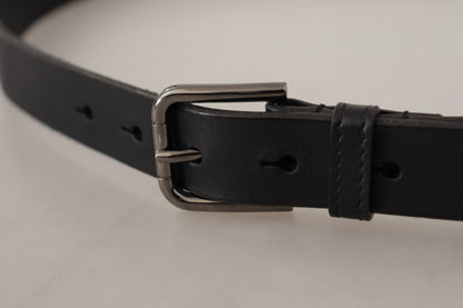 Black Calf Leather Logo Engraved Metal Buckle Belt-Dolce & Gabbana-LabelTerrace.com