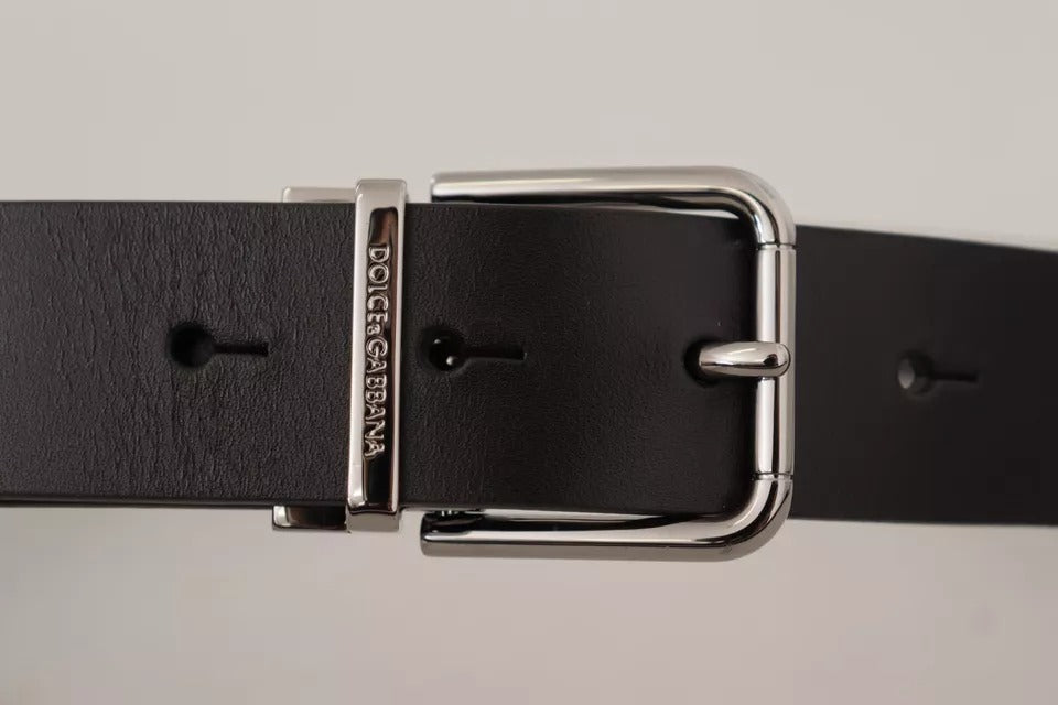 Black Calf Leather Logo Engraved Metal Buckle Belt-Dolce & Gabbana-LabelTerrace.com