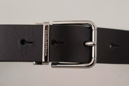Black Calf Leather Logo Engraved Metal Buckle Belt-Dolce & Gabbana-LabelTerrace.com