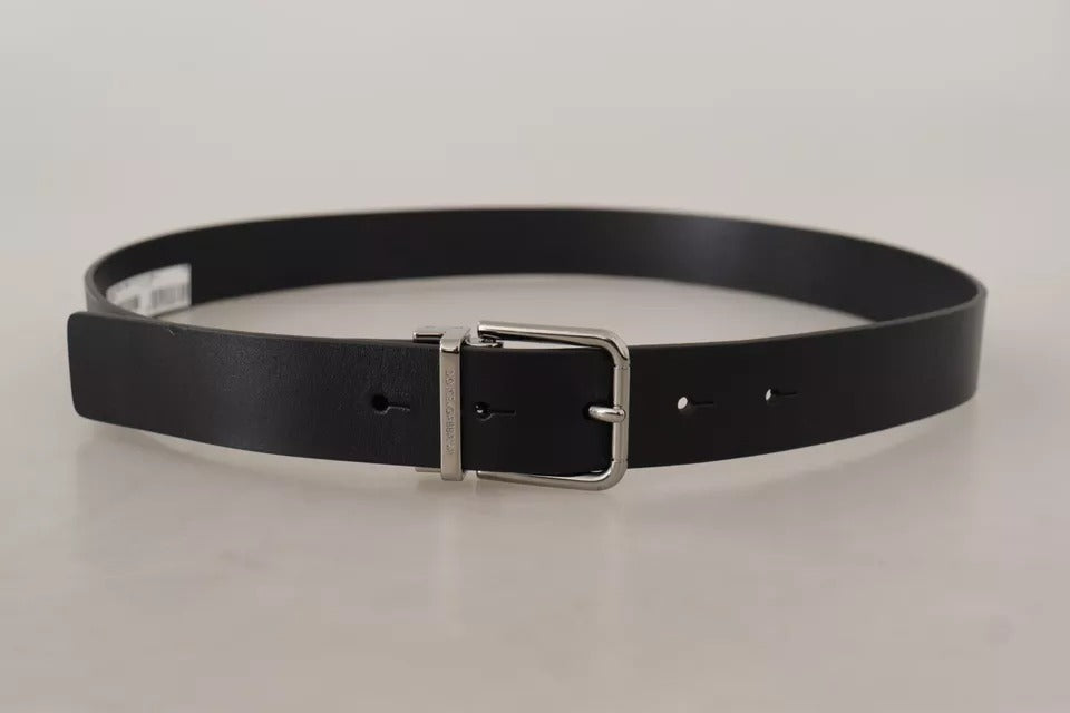 Black Calf Leather Logo Engraved Metal Buckle Belt-Dolce & Gabbana-LabelTerrace.com