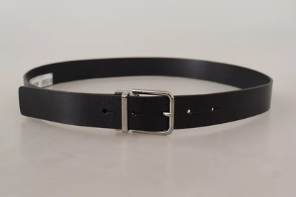 Black Calf Leather Logo Engraved Metal Buckle Belt-Dolce & Gabbana-LabelTerrace.com