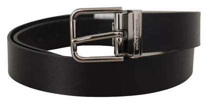 Black Calf Leather Logo Engraved Metal Buckle Belt-Dolce & Gabbana-LabelTerrace.com